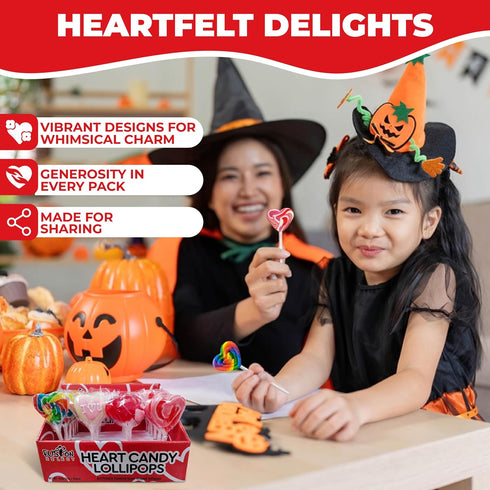 48 Pack, Fusion Select Heart Shaped Lollipops Candy - Sweet Heart Lollipops for Party Bag Fillers, Pinata Stuffers