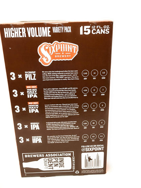 Sixpoint Brewery 15pk, 12 Oz Sixpoint, Variety Higher Volume, Fl Cans