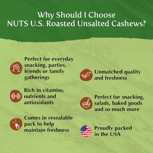(80%) (2 LBS) NUTS U.S. Roasted and Unsalted Cashews | Whole Kernels and Pieces | Just Right Crispy and Delicious |