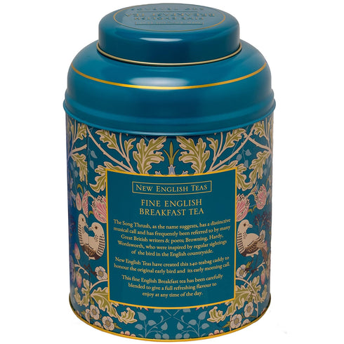 240 New English Teas Song Thrush & Berries Teal Tea Caddy with Breakfast Teabags