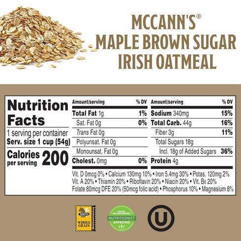 1.9 (Pack 12) McCann's Irish Oatmeal Instant Oatmeal Cup, Maple Brown Sugar, Ounce