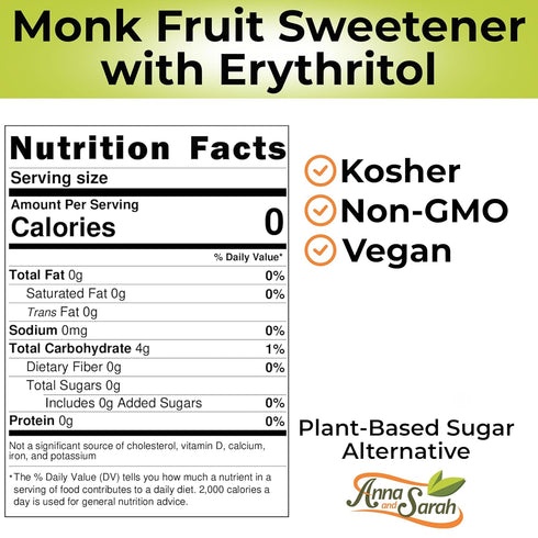 5 Lbs, 80 Organic Monk Fruit Sweetener with Erythritol, Plant-Based Sugar Alternative, Kosher, NON GMO, Vegan, Gluten
