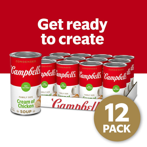 98% 22.6 oz (12 Pack) Campbell's Condensed Fat Free Cream of Chicken Soup, Family Size Can