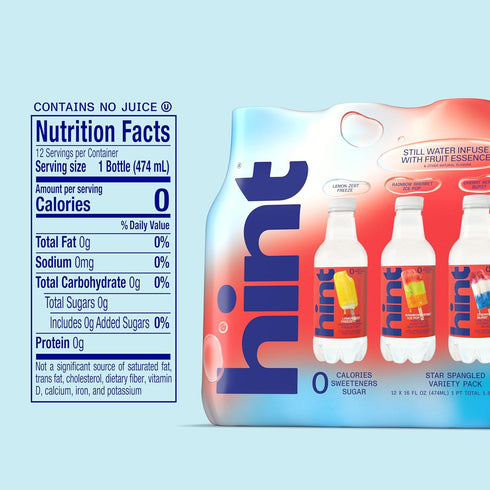 Summer Pack 16 Oz (Pack 12) Hint Fruit-Infused Bottled Water, Classics Variety - Sugar Free Flavored Water with Zero