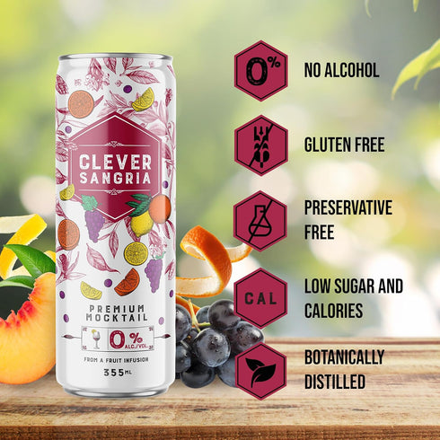 70 Pack 12 (12 oz CLEVER - Sangria, Nonalcoholic Mocktails for Any Occasion, Refreshing Beverages with Citrus