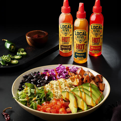 9 oz, Local Hive Original Hot Honey Sweet & Spicy, Natural Raw Honey with Hot Pepper Blend for Drizzling, Dipping