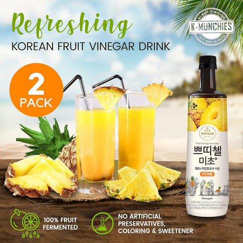 K-Munchies 2 900 mL CJ Petitzel Fruit Vinegar Drink - x Korean Pineapple Vinegar Concentrate - Premium Taste Fruit