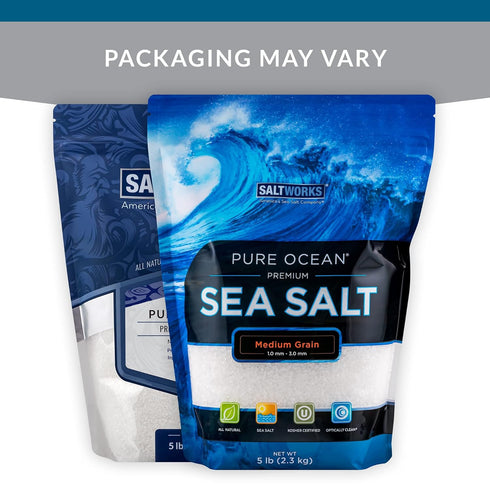 5 SaltWorks Pure Ocean Sea Salt, Medium Grain, Pound Bag