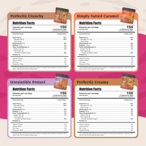 9oz 4-Pack B'Nutty Sweet & Salty Peanut Butter | Simply Irresistible Salted Caramel & Pretzel Peanut Butter |