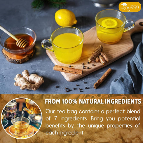 TOG999, 120 Bags Premium Turmeric Ginger Cinnamon Tea. Upgraded Version. Improve Digestion, Support Brain, Weight, Skin