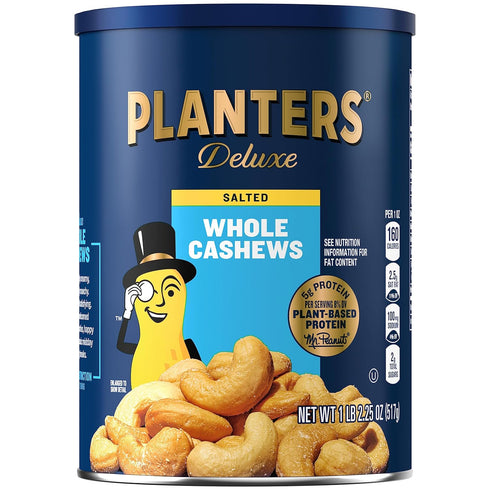PLANTERS Deluxe Salted Whole Cashews, Party Snacks, Plant-Based Protein, Quick Snack for