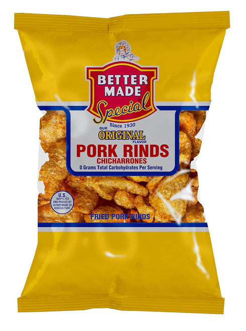 8-Pack 2.5oz 1g 1930 Better Made Flavored Pork Rinds Chicharrones - - Bags - Carbs - Keto Friendly - Original Flavored