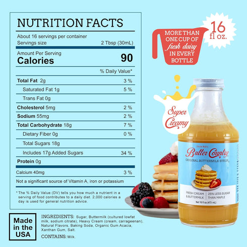 Country 16 oz Bottle/4 Pack Uncle Bob's Butter Original Buttermilk Syrup for Pancakes and Waffles, Gluten Free, Made