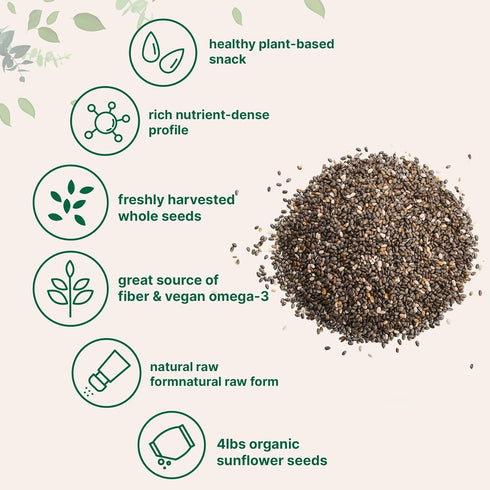 4lbs Omega-3, Organic Chia Seeds, | Raw Chia Seed Source | Rich in Essential Fiber, Vegan & Plant Based Protein | Great