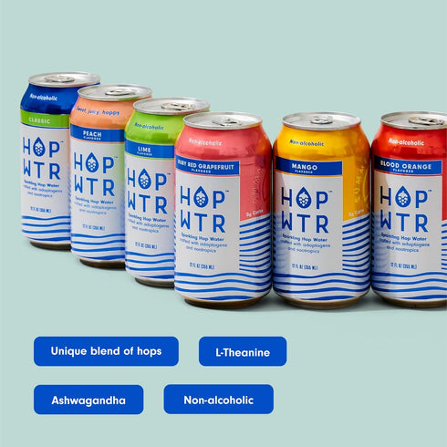 Pack (12 Pack) (12 oz HOP WTR - Sparkling Hop Water - Variety Party - NA Beer, No Calories or Sugar, Low Carb