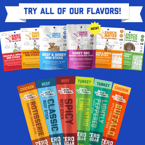 7g 50 40 Pack The New Primal Snack Mates Chicken & Maple Sticks, Gluten Free Healthy Snacks for Kids, Low Sugar High