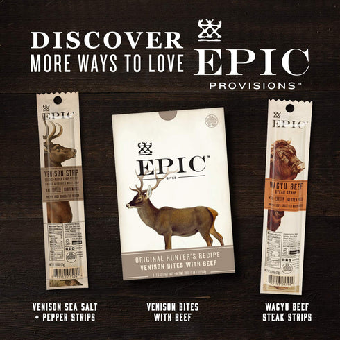 Pack 12 EPIC Bars, Variety (Chicken, Beef, Venison), Keto-Friendly, Bars