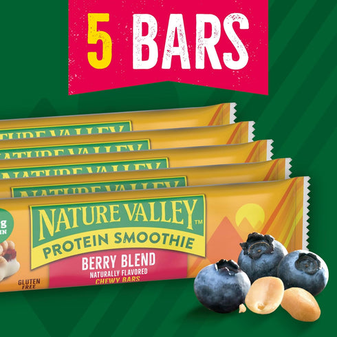 5 7.1 oz Nature Valley Protein Smoothie Chewy Snack Bars, Berry Blend Protein Bars, Bars