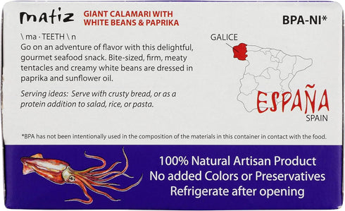 4.05 oz 115g 1 Pack Matiz Giant Calamari with White Beans & Paprika | / | | Wild -Caught | Artisan | Product of Spain |