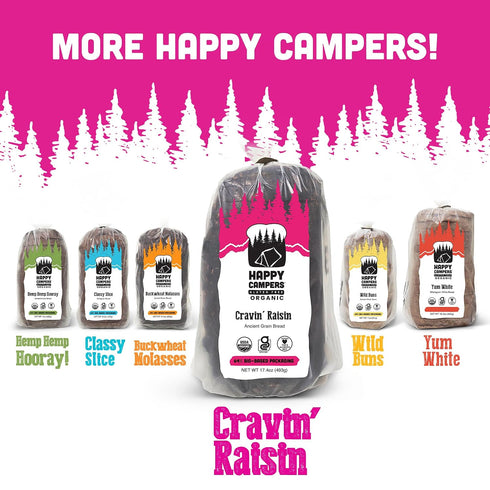 17.4 oz (Pack 2) Happy Campers Cravin Raisin Cinnamon Spice Gluten Free Bread, Organic, Non-GMO, Vegan, Loaf