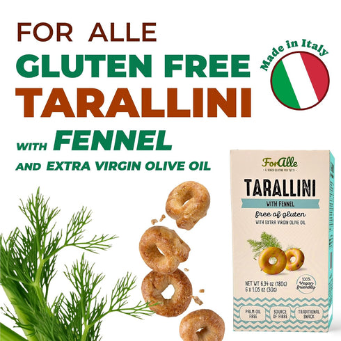 For Alle 6x1.05 oz (6.34 oz) (Pack 4) Gluten-Free Tarallini with Fennel and Extra Virgin Olive Oil, Traditional Italian