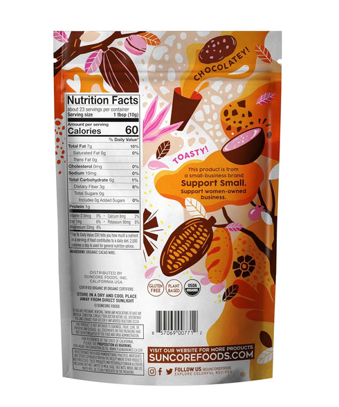 8oz (1 Pack) Suncore Foods Organic Cacao Nibs, Gluten-Free, Non-GMO