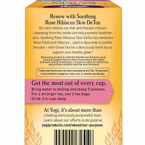 16 Pack (4 Packs) Yogi Tea Soothing Rose Hibiscus Skin DeTox Tea - Tea Bags per - Organic DeTox Tea to Support Skin