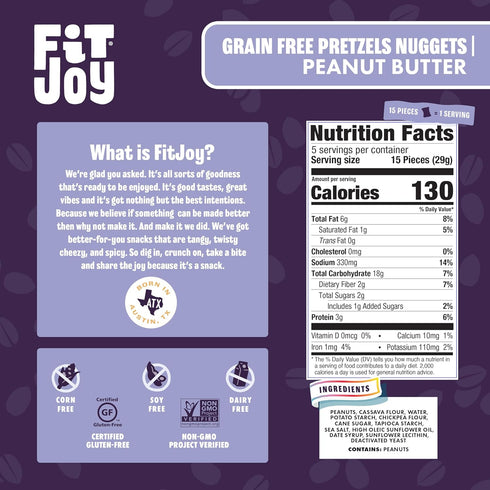 FitJoy Peanut Butter Filled Pretzel Nuggets Gluten, Dairy & Corn Free Peanut Butter Snacks Grain Free Cassava