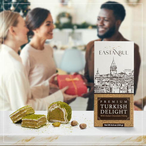 8.8oz, Eastanbul Dubai Style Turkish Delight with Dubai Filling, Pistachio and Knafeh Filled Marshmallow, Lokum, Candy