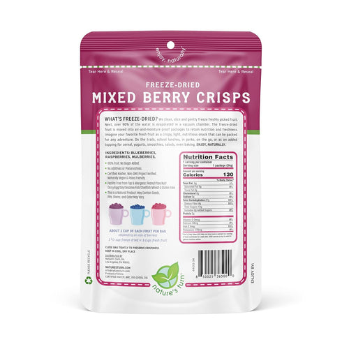 6 (1.2 oz Natures Turn Freeze-Dried Mixed Berry Crisps Healthy, Gluten-Free, Crispy & Delicious, Plant-Based Snack