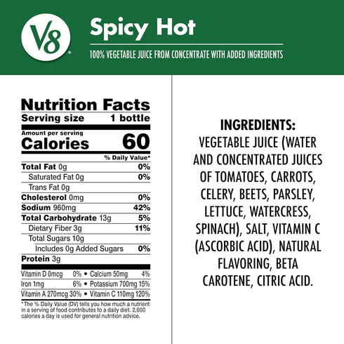 V8 100% 12 oz (12 Pack) Spicy Hot Vegetable Juice, fl Bottle