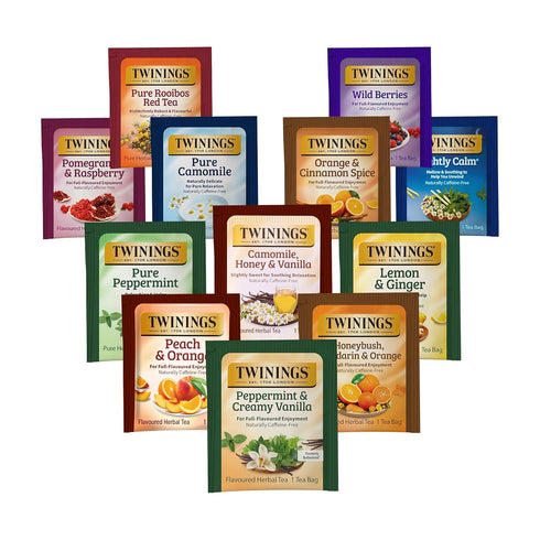 48 Pack 12 Twinings Tea Bags Herbal Variety Herbal Flavors, Caffeine-Free, Individually Wrapped, Perfect Tea for Any