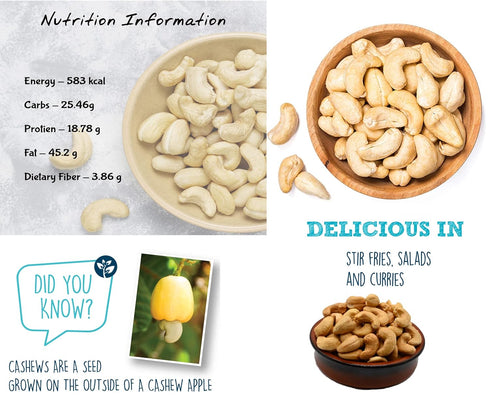 Secret Garden's-whole Unsalted Cashews Roasted Quality Healthy, Vegan Cashew Nut, Party Snacks, Plant-Based Protein
