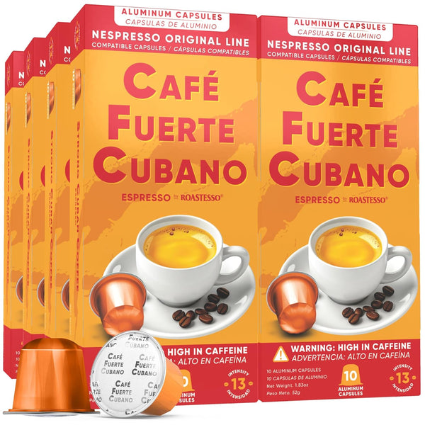Caf Fuerte Cubano , Aluminum Espresso Capsules, Compatible with Nespresso Original Machines, Dark Roast, Intensity