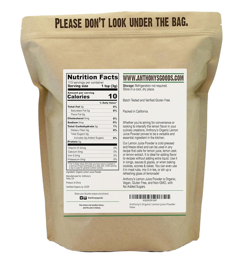 12 Anthony's Organic Lemon Juice Powder, ounce, Freeze-Dried, Cold Pressed, No Sugar Added, Gluten Free, Non GMO