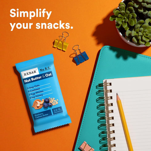 23.2oz (12 Count) RXBAR Nut Butter and Oat Protein Bars, Protein Snacks, Snack Bars, Blueberry Cashew Butter, Box