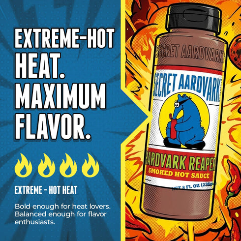 8 oz 1 Pack Secret Aardvark Reaper Hot Sauce - Carolina Reaper Hot Sauce, Smoky, Low Carb, Dairy Free, Spicy BBQ Sauce