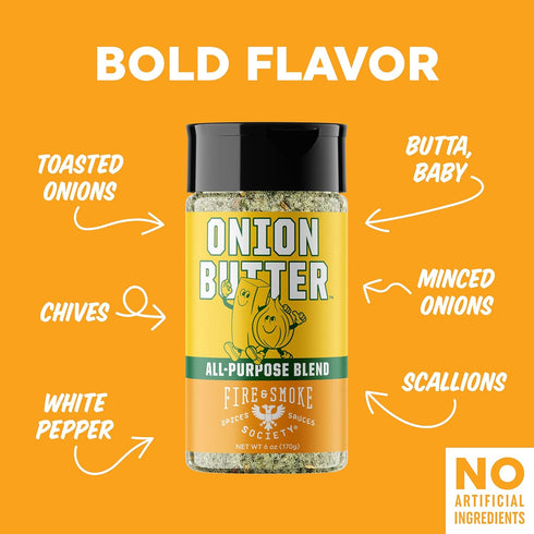 6 oz Fire & Smoke Society Onion Butter All Purpose Seasoning | BBQ Rubs for Smoking and Grilling | Steak, Grilled