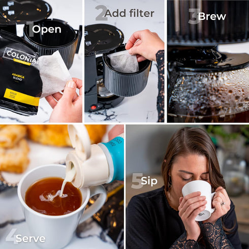 Packs 0.50 (Pack 50), 4-Cup Colonial In-Room Decaf Ground Coffee Filter for Hotel Rooms, Decaffeinated Dark Roast