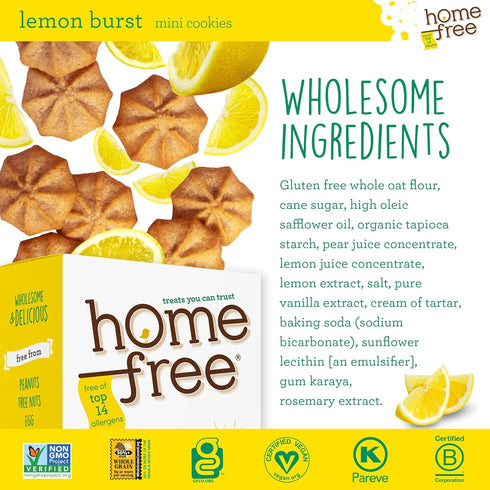 5 Oz (Pack 1), Homefree Mini Lemon Burst Cookies, Gluten Free, Nut Free, Vegan, School Safe and Allergy Friendly