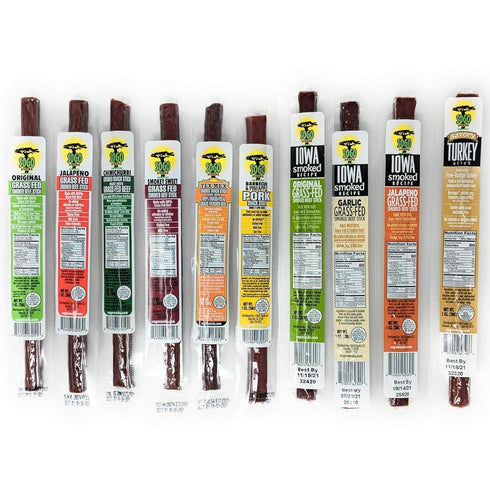 10 Flavor Variety Meat Sticks. No Added Nitrates, Gluten, Soy, MSG, Dairy,