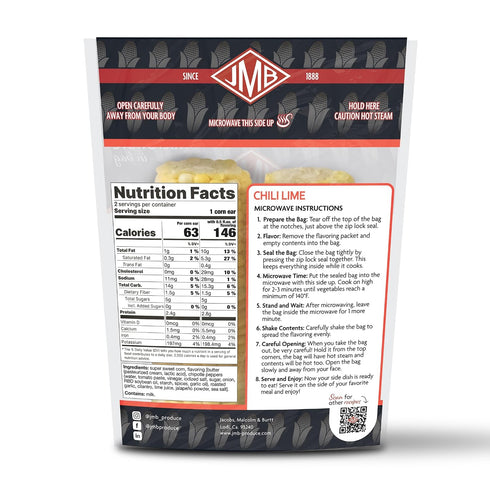 4 Count JMB Produce Side Dish Steamers - Corn Side Dishes - Chili Lime Flavor - Microwavable Fresh Vegetables - Pantry