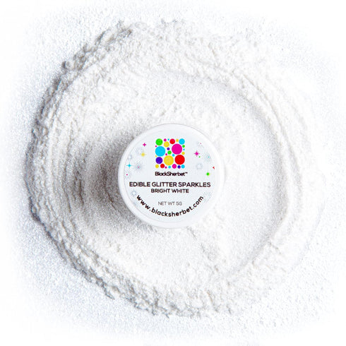 Blacksherbet Bright White Edible Glitter for Drinks, 5 Grams | KOSHER Certified for Cakes, Cupcakes, Chocolate