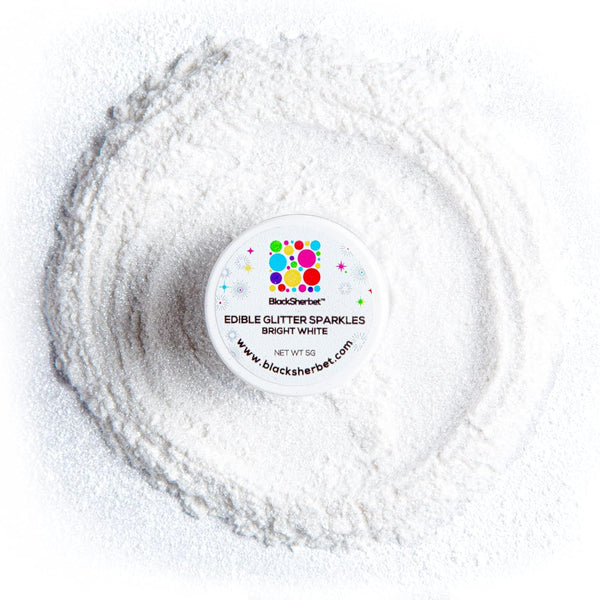 Blacksherbet Bright White Edible Glitter for Drinks, 5 Grams | KOSHER Certified for Cakes, Cupcakes, Chocolate