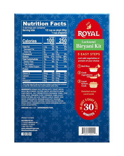 11.5 oz Royal Lucknowi Biryani Kit - White Basmati Rice, Paste, and Whole Spices, Box