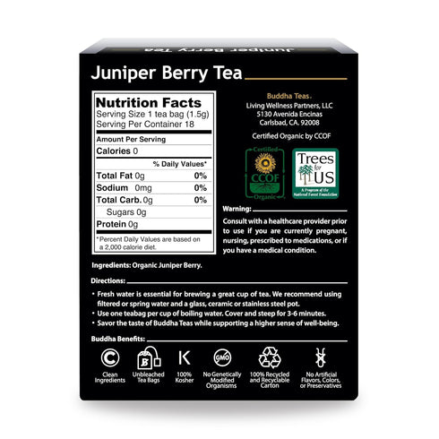 Buddha Teas Organic Juniper Berry Tea - USDA Organic, OU Kosher, 18 Bleach-Free Tea Bags