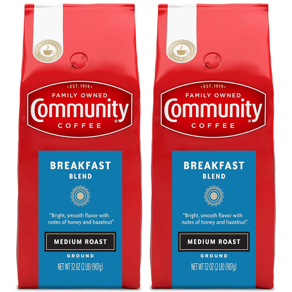 Community Coffee Breakfast Blend Ground Coffee, Medium Roast, 32 Ounce (Pack of