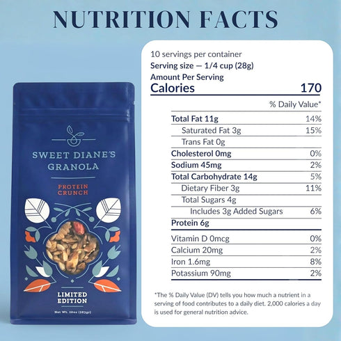 Sweet Diane's 2-Pack (10 oz Sweet Dianes Organic Granola Protein Crunch | Each) | High Protein, Vegan, Gluten-Free, Low