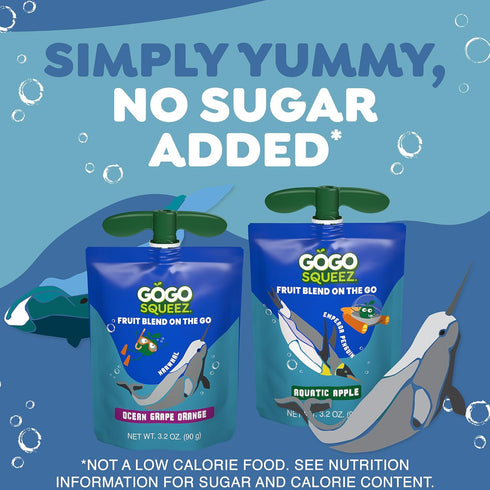 Pack, 3.2 oz (Pack 20), GoGo squeeZ No Sugar Added Applesauce and Fruit Puree Underwater Species Discovery Aquatic