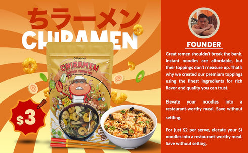 CHIRAMEN Seafood Veggie Mix Dried Ramen Toppings, Shrimp, Fishcake, Imitation Crab, Squid, Plant-Based Beef, Eggs